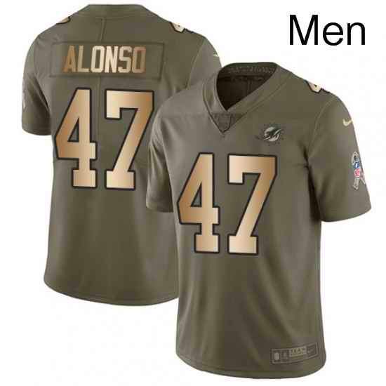 Mens Nike Miami Dolphins 47 Kiko Alonso Limited OliveGold 2017 Salute to Service NFL Jersey